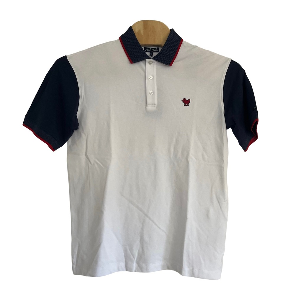 Bad Birdie Polo Shirt Mens Size M White Navy New Colorblock Golf Cotton Stretch